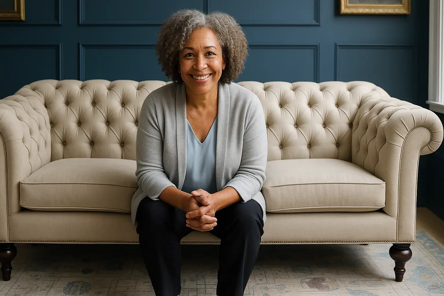 Warm and welcoming counsellor offering counselling and supervision in a professional therapy space