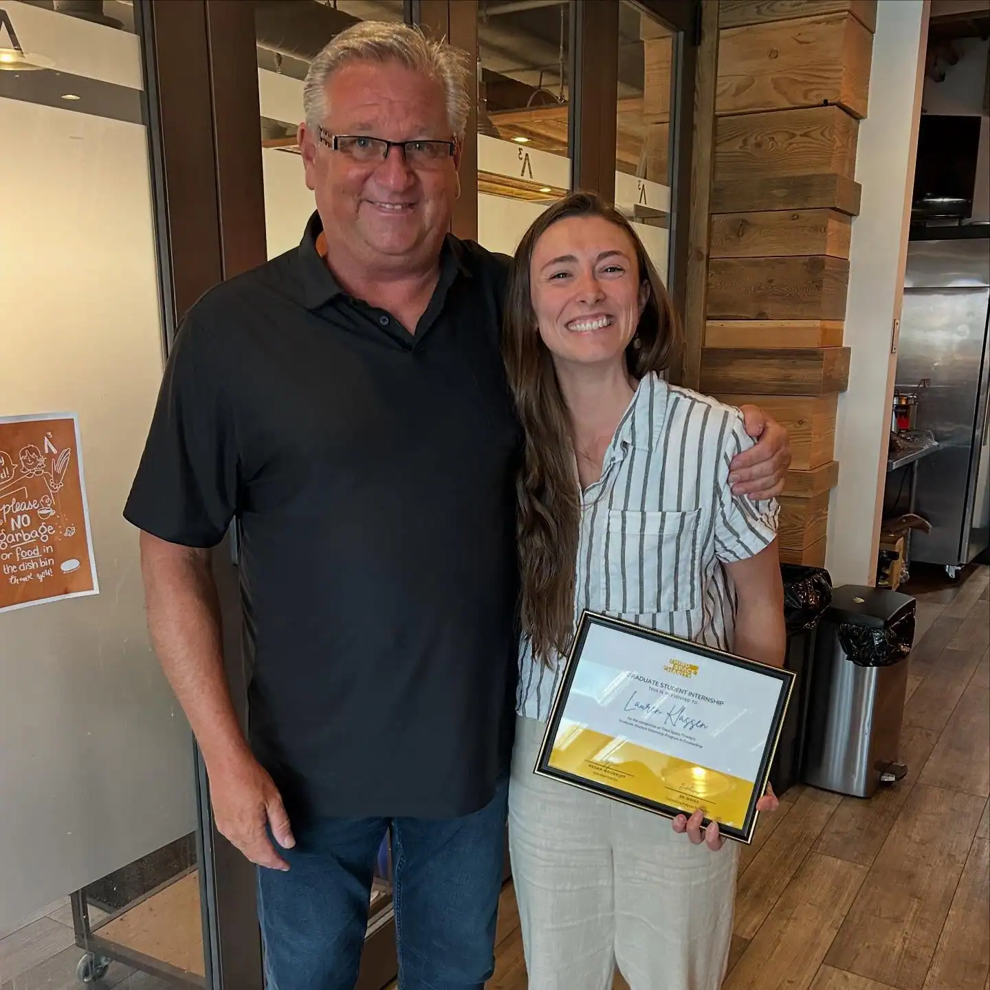 Lauren Klassen receiving her Graduate Student Internship certificate through R.I.C.